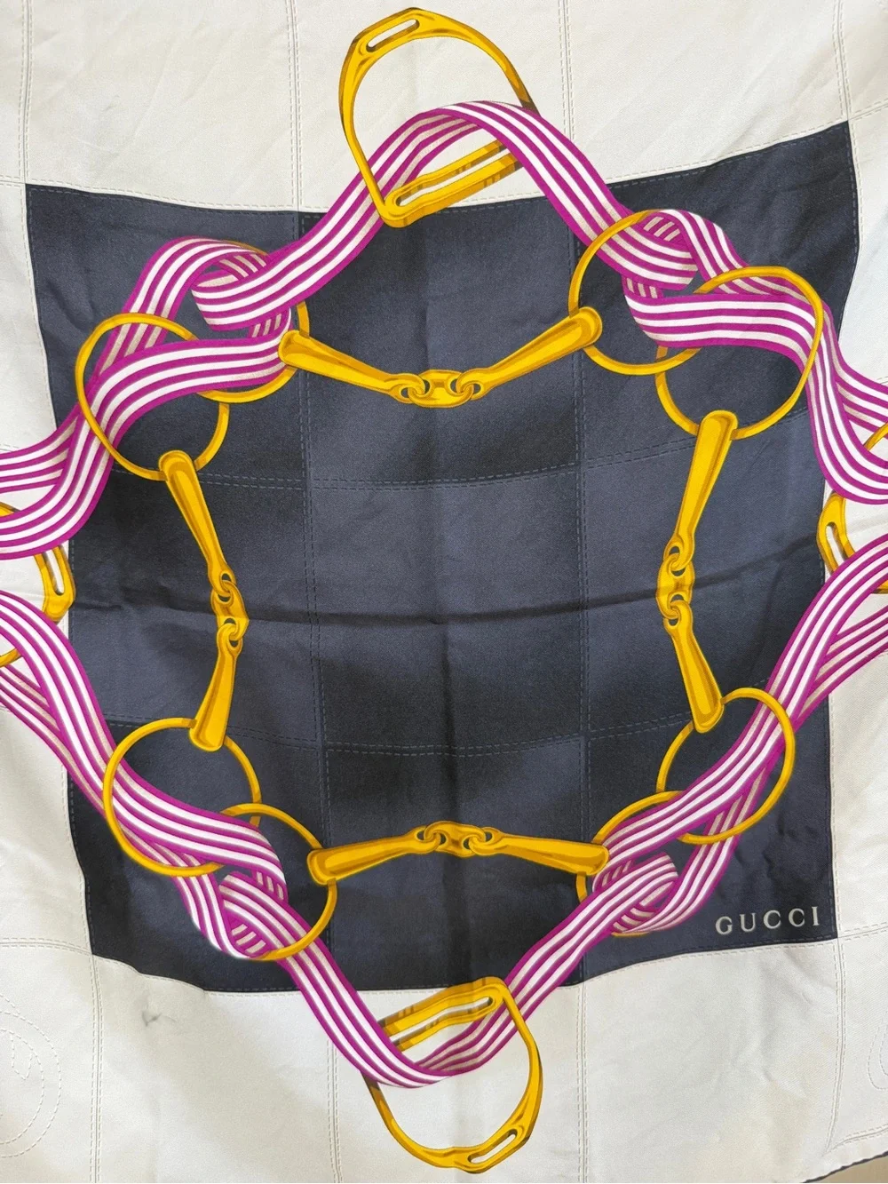 Gucci Horsebit Gucci Blue Printed Silk Square Scarf